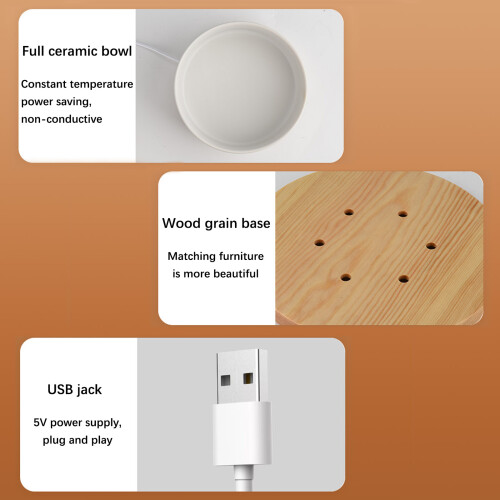 Cuenco calefactor cerámico USB de 5V 1000 ml 16x8.5cm blanco 2