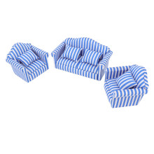 3-teiliges Puppenhaus-Sofa-Set Blau 13,5x7x6 cm + 8,3x6x7 cm
