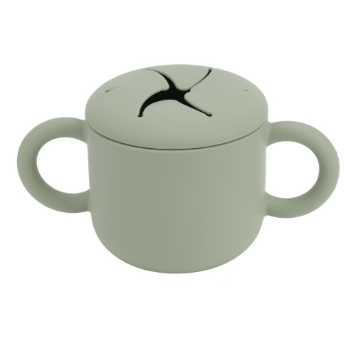 Grüner Silikon-Lernbecher mit Doppelgriffen 4,4 oz 1