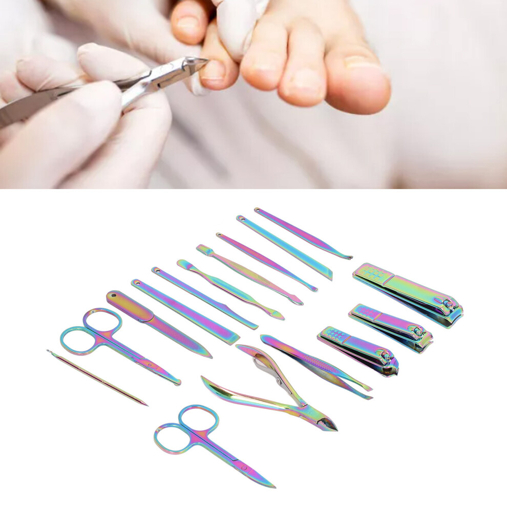 16Pcs Manicure Set High Sharpness Stainless Steel Color Coating Multifunction Nail Clipper Set for Finger Nail Toenail