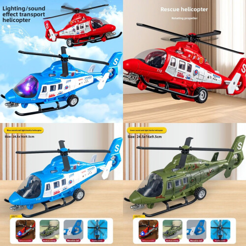 (Blue Light Helicopter)Kids Rescue Helicopter Model With Light Effects And Sound For Play Interactive 1