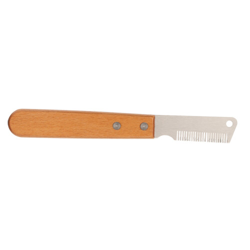 Peine de stripping para mascotas con mango de madera, acero inoxidable