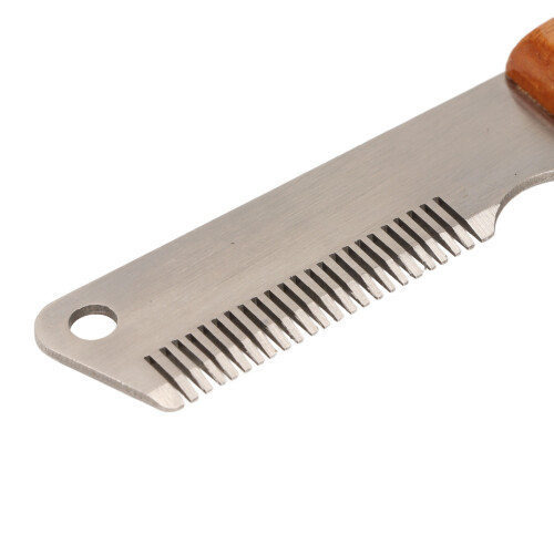 Peine de stripping para mascotas con mango de madera, acero inoxidable 2