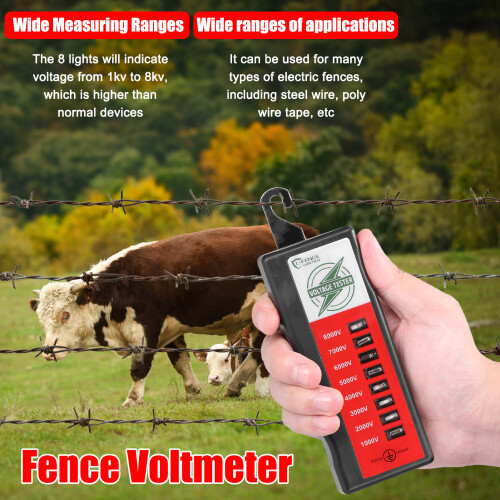 1000V-8000V 8 LED-Zaun-Voltmeter ABS 256x70x25mm 2