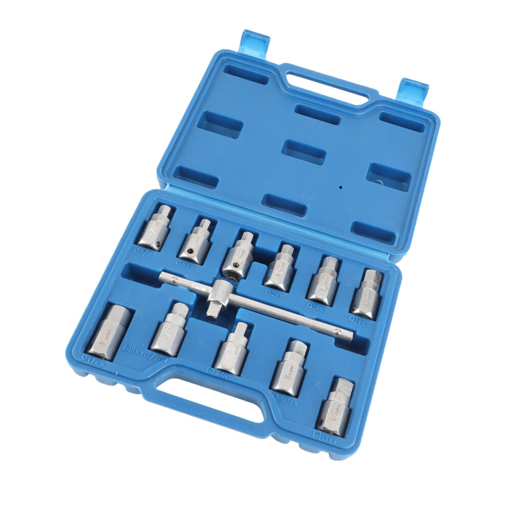 12 Pcs Drain Plug Key Socket Set Axle Oil Sump Spanner Wrench Steel Car Repair Tools For Engine Gear Box 7611320745026