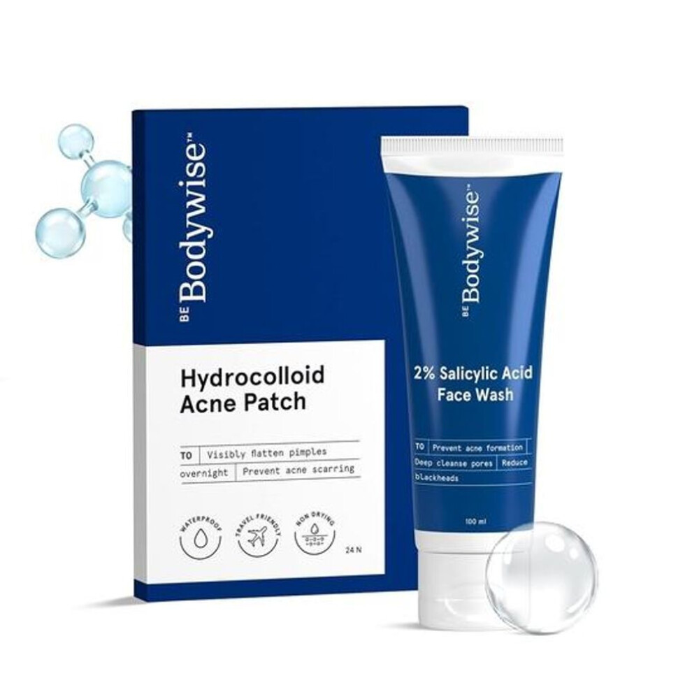 Be Bodywise Acne Pimple Patch For Women(24 Dots | 3 Sizes) & 2% Salicylic Acid Face Wash For Women 100ml | Deep Cleanses Your Skin And Prevents Ac