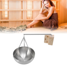 Cuenco para aceites esenciales para sauna, acero inoxidable, de 20 cm de largo, con soporte de madera