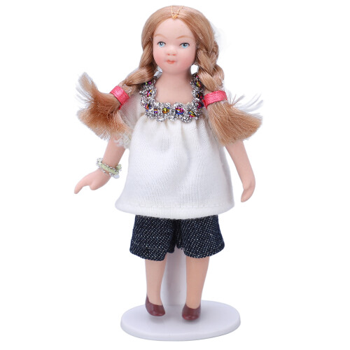 1:12 Maßstab blonde Keramik-Mädchenpuppe, 11,2 cm 1