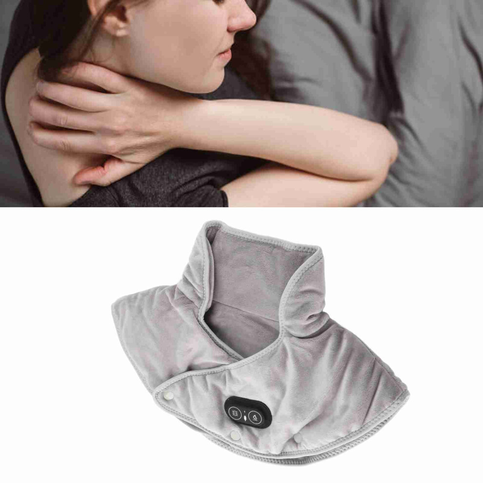 Grey Heating Pad for Neck Shoulders 3 Level Temperature Adjustment Massage Mode Sable Fabric Electric Heated Neck Wrap