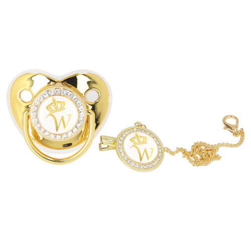 Buchstabe W goldene Krone Schnuller 5,5  4,8 cm 6–18 Monate 1