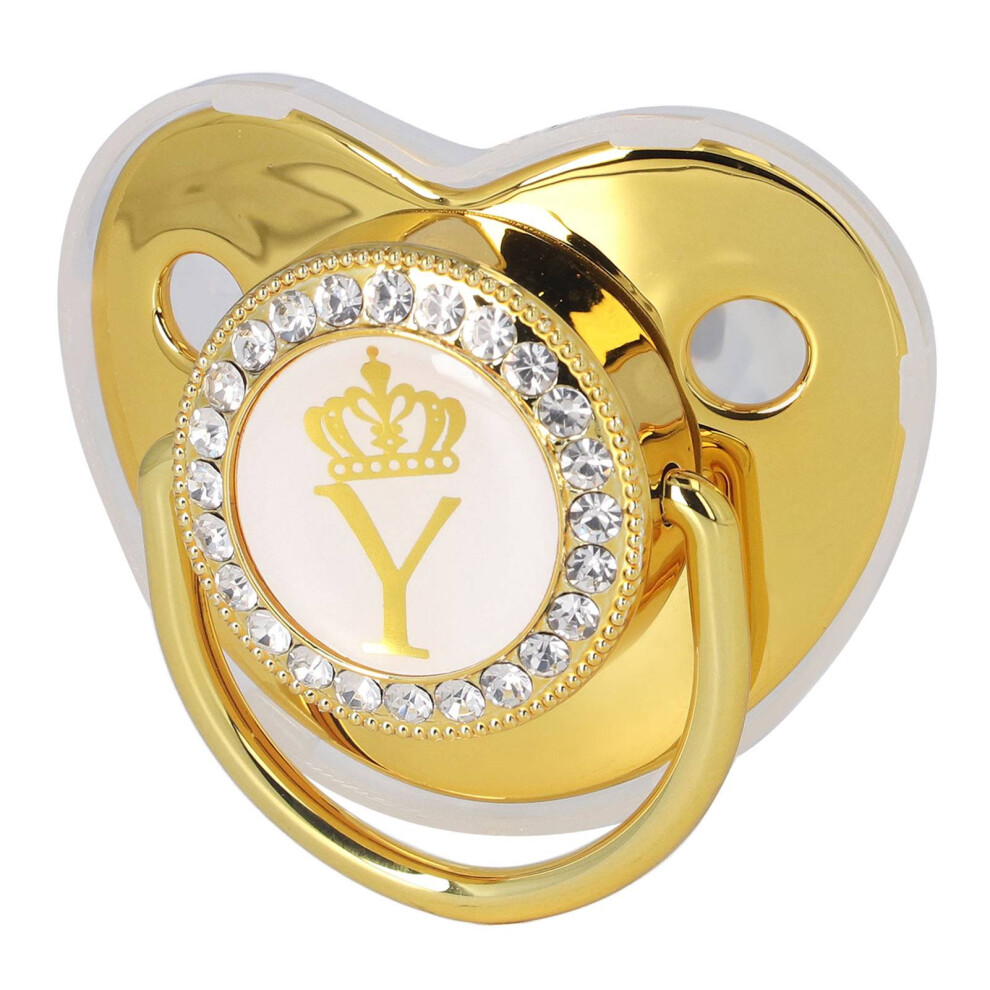 Baby Pacifier Infant Portable Exquisite Golden Crown Letter Rhinestone Pacifier with Chain Clip Letter Y
