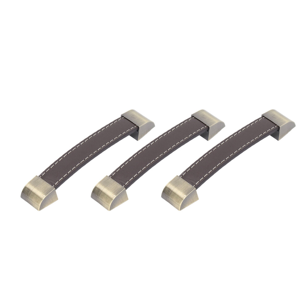 3Pcs Wardrobe Door Leather Handle Antique Drawer Pull Handle Luggage Wine Box Handle Brown 9341320801351