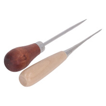 8-tlg. Ahle-Set aus Leder und Buche – Birnenförmige Ahlen, 11,5 cm, 12 cm Länge