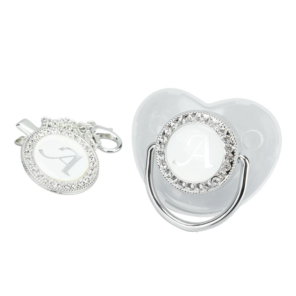Silicone Baby Pacifier A‑Z Letters Safe Bpa Free One Piece Seamless Pacifier With Lid For Infant 6‑18 Months A Silver