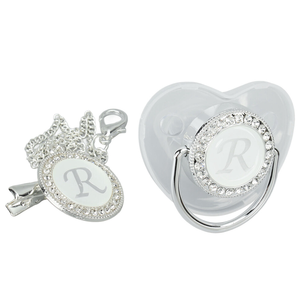 Silicone Baby Pacifier A‑Z Letters Safe Bpa Free One Piece Seamless Pacifier With Lid For Infant 6‑18 Months R Silver