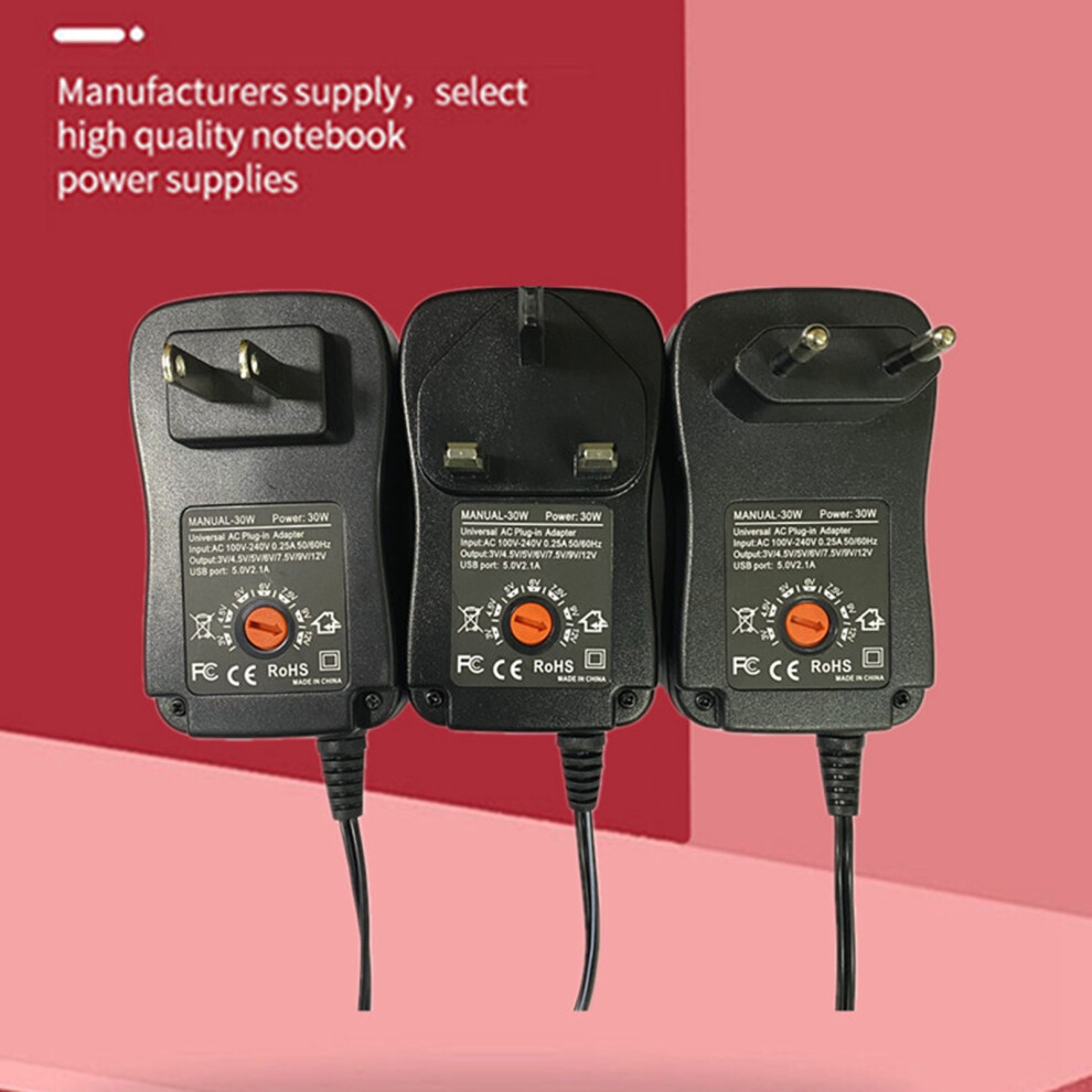 Power Supply Universal Adapter Wear Resistant Plastic Adjustable Power Adapter 2A 3-12V US Plug 30W