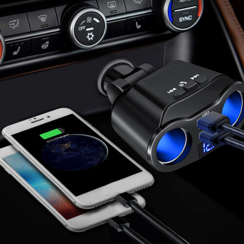Bluetooth 2 Socket Cigarette Lighter Splitter Multifunction Car Charger Adapter with Dual USB Port 2