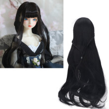 ES053 95 g 8-9 Zoll schwarze Langperücke für Puppen 21-24 cm