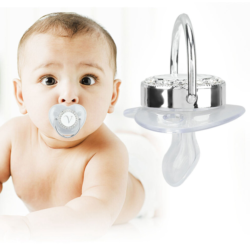Silicone Baby Pacifier A‑Z Letters Safe Bpa Free One Piece Seamless Pacifier With Lid For Infant 6‑18 Months V Silver