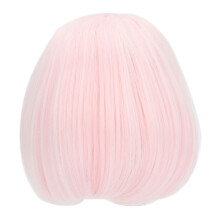 Peluca para muñeca 1/3 BJD rosa, cabello corto liso con flequillo, fibra suave & fácil de peinar