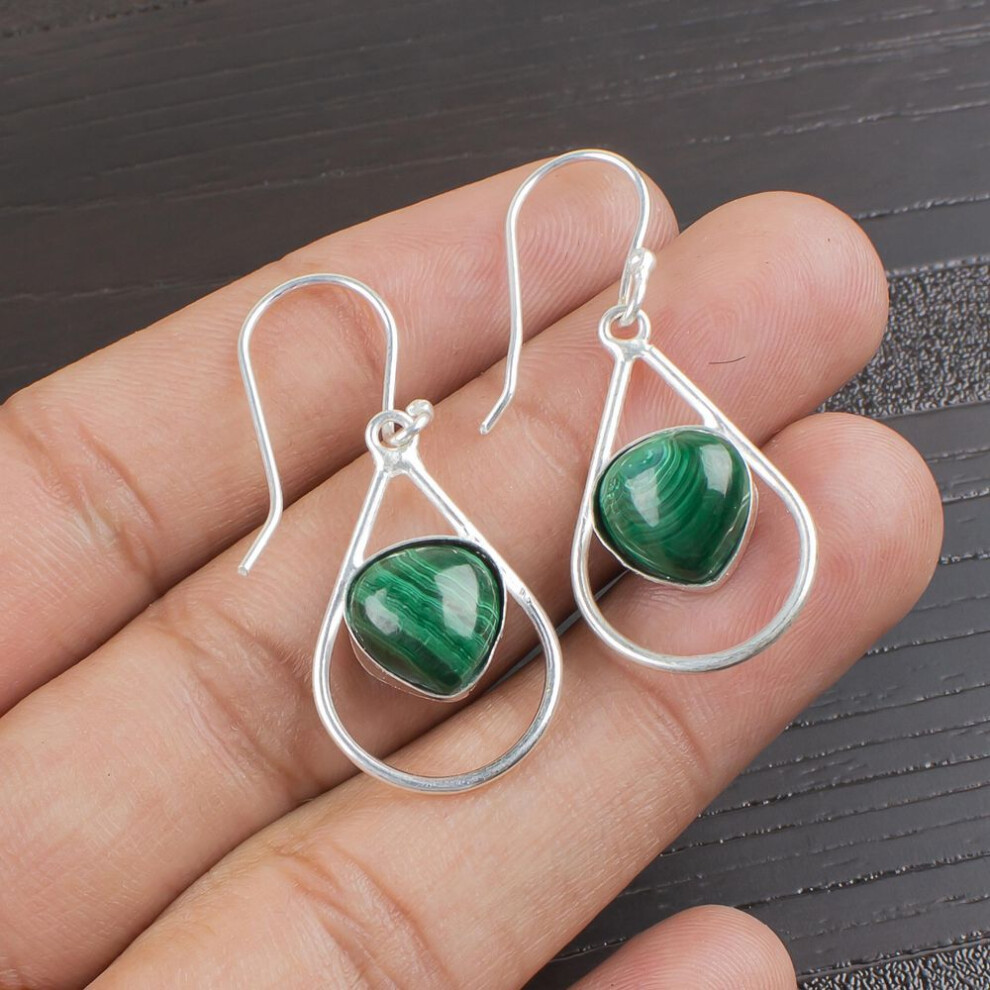 Malachite Earrings, 925 Sterling Silver Chain Earring, Gift For Women Handmade Earrings Gemstone Jewelry, For Wedding Gift