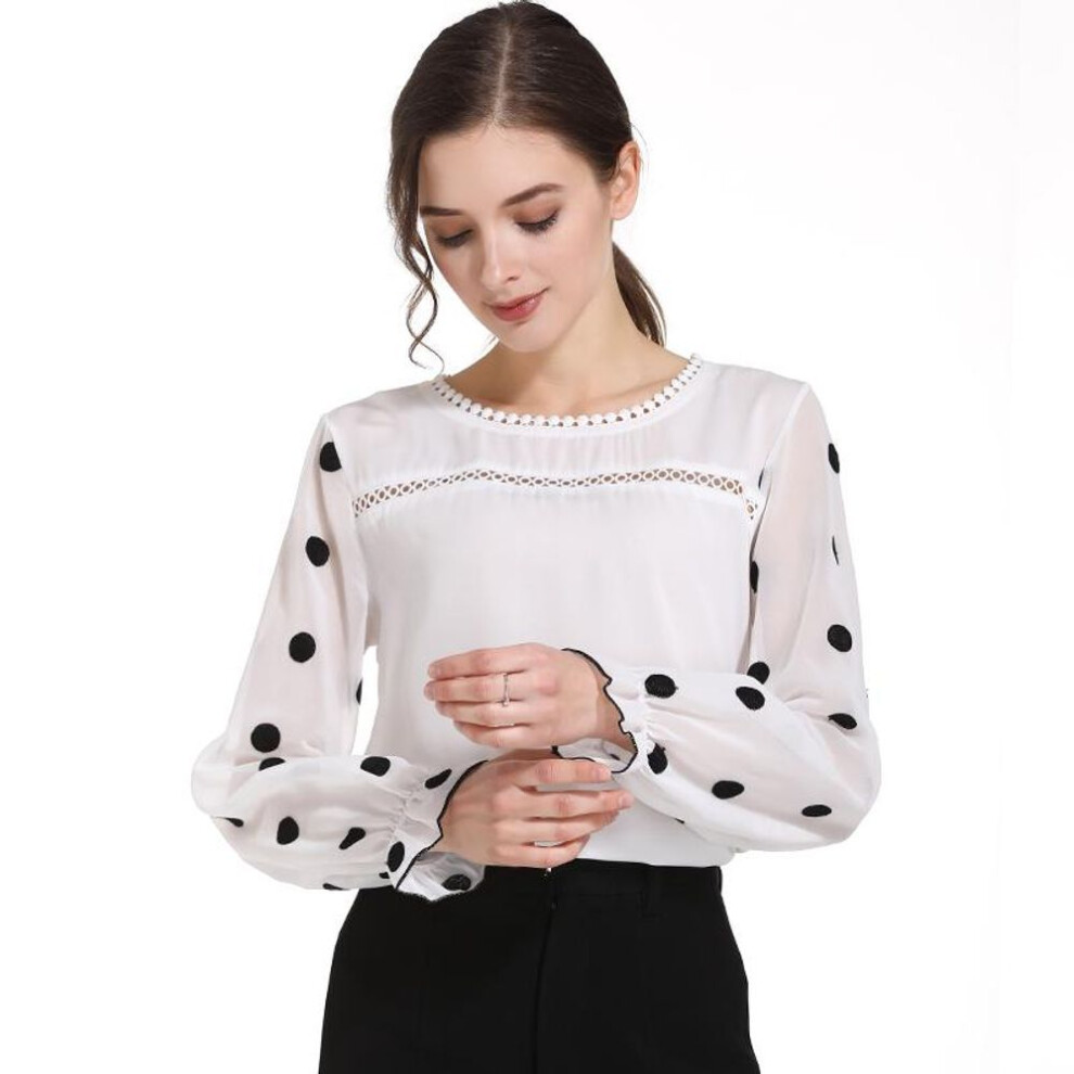 (XL, white) Surwenyue Fashion Womens Tops And Blouses White Chiffon Blouse Ol Blouse Long Sleeve Women Shirts