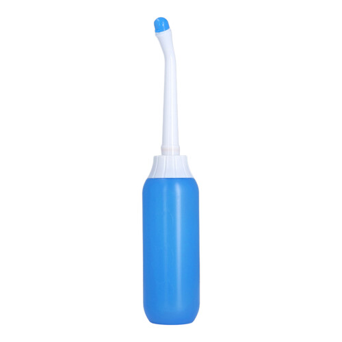 Botella de rociado para bidé azul con boquilla extensible