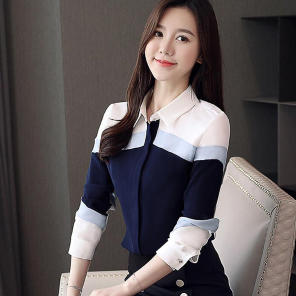 (S, blue) Sure Xiao Story Fashion Womens Tops And Blouses 2021 Chiffon Blouse Shirts Women Tops Long Sleeve