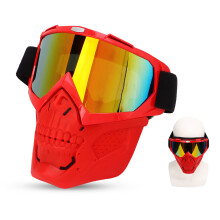 Protector facial para motocicleta con calavera y gafas talla única rojo
