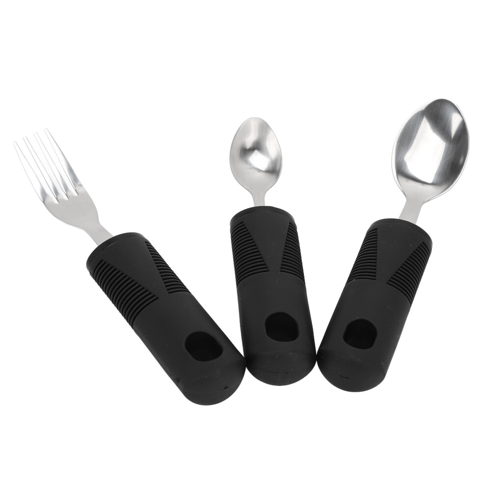 3Pcs Utensils Stainless Steel Wide Rubber Handle Nonslip Utensils Tableware Set for Household