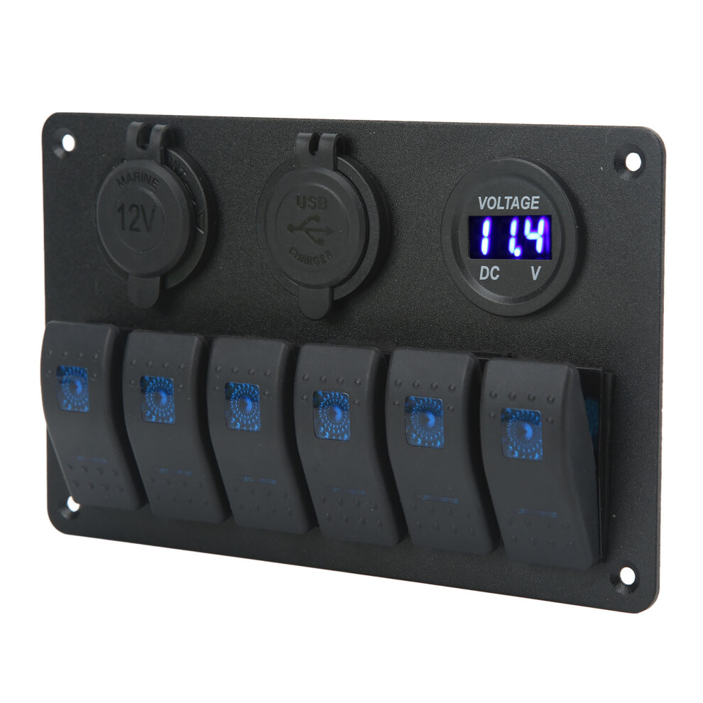 20A 6 Gang Rocker Switch Panel 12V 24V Blue Light Waterproof For Boats Ships Cockpits Suv Trucks 4681320853154