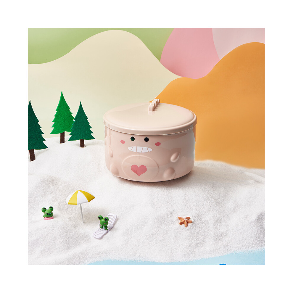 Cartoon Dinosaur Noodle Bowl Stainless Steel Inner Bowl with Handle and Lid for Home School Pink