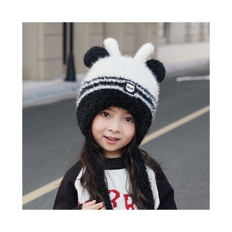 (Black)Oso De Peluche De Dibujos Animados Sombrero Tejido De Felpa NiñO Exterior A Prueba De Viento Sombrero A Prueba De FríO CáLido-image