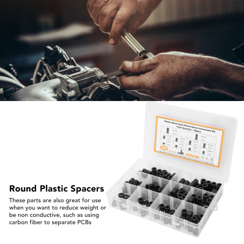 150 Stück Nylon-Abstandshalter Sortiment Rund Schwarz 2