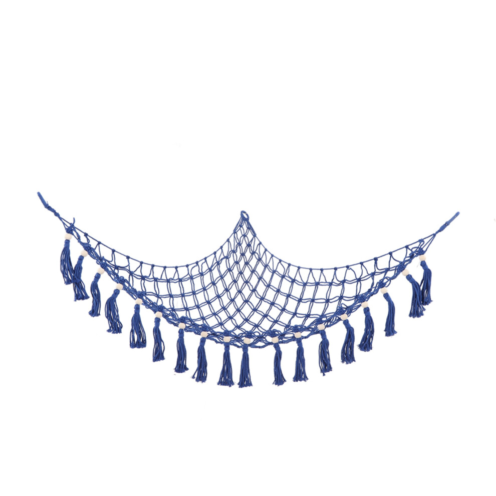 Toys Storage Hammock Woven Triangle Wooden Bead Tassel Stuffed Animal Hammock For Home Royal Blue
