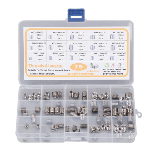 75 piezas 303 SS insertos roscados kit M4–M10 1