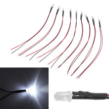 10 Stück 5-mm-LED-Dioden 20 cm Kabel 5-12 V Weiß