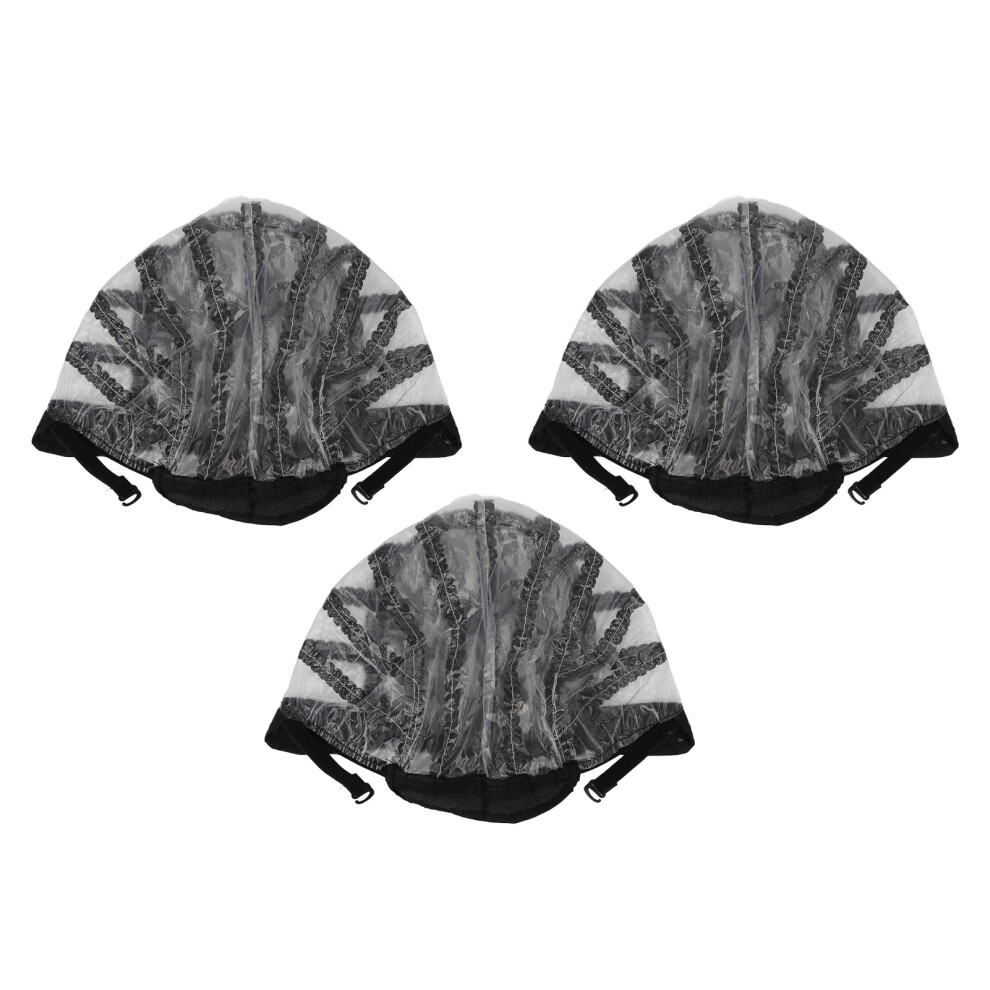 Unisex Black 3Pcs Elastic Wig Mesh Cap Nylon Breathable Stretchable Fake Hair Cover For Cosplay Makeup