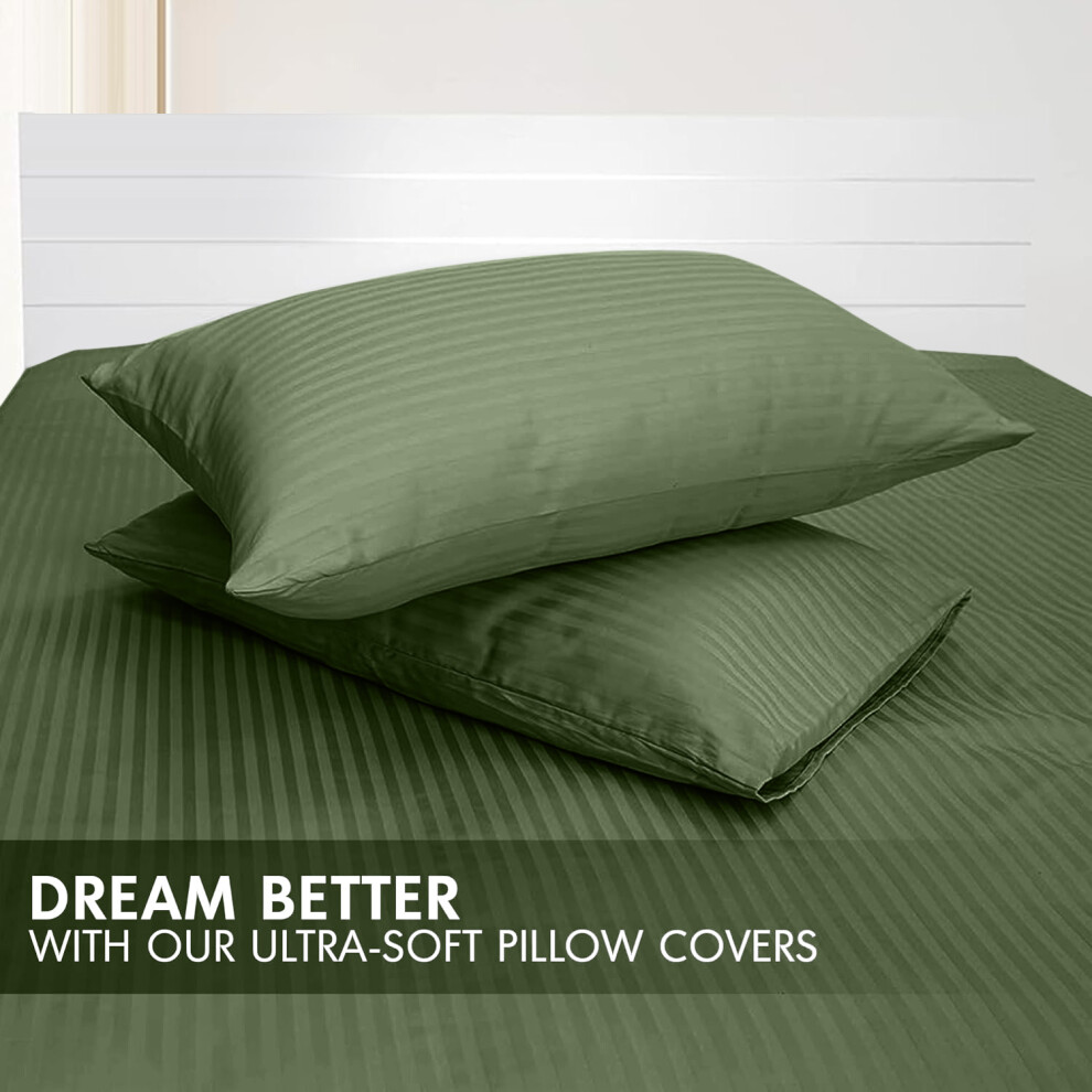 (2-Pack Pillow Cover Stripe Pillowcase, Olive Green) Extra Deep Fitted Sheet 40CM Bed Sheets 2-Pack-image-OPC-PHHTZK9-NEW