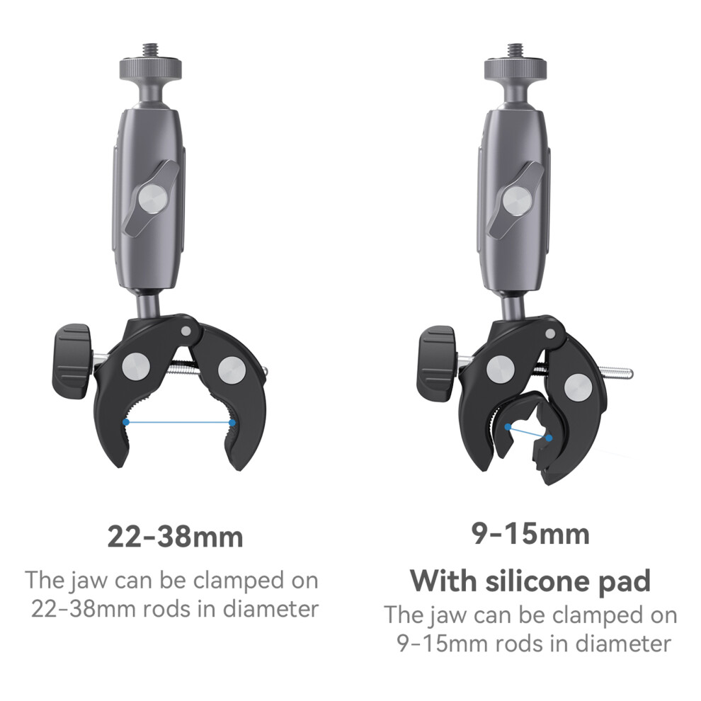 Telesin Gp-Hbm-001 Bicycle Handlebar Super Clamp Mount Aluminum Alloy Dual 360 Rotatable Ball Head With Sports Camera Mount Adapter & 1/4 9341320897767
