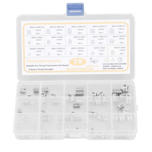 75 Stück Gewindeeinsatz-Set M3/M4/M5 Silber 1