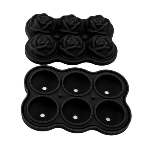 Rose Silikon-Eiswürfelform, 6-Würfel, mit Deckel, Schwarz 1