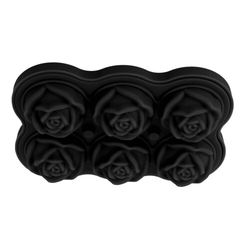 Rose Silikon-Eiswürfelform, 6-Würfel, mit Deckel, Schwarz 2