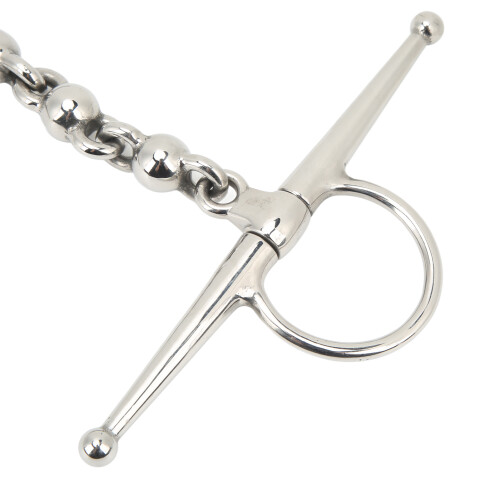 Bocado de acero inoxidable para caballo 135mm aro completo tipo snaffle con cadena de bolas 2
