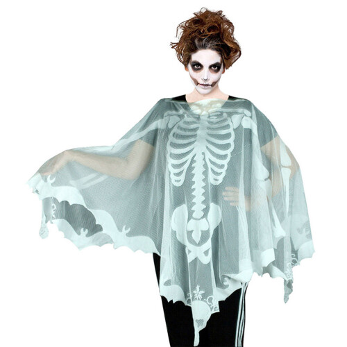 Capa de Halloween Poncho blanco con esqueleto cuadrado