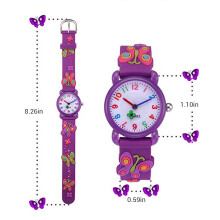 3D Schmetterling Kinderuhr, 28mm Zifferblatt, 30 m, lila