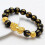 Schwarz Obsidian Elastisches 12mm Armband Golden Pixiu 12