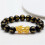 Schwarz Obsidian Elastisches 12mm Armband Golden Pixiu 1