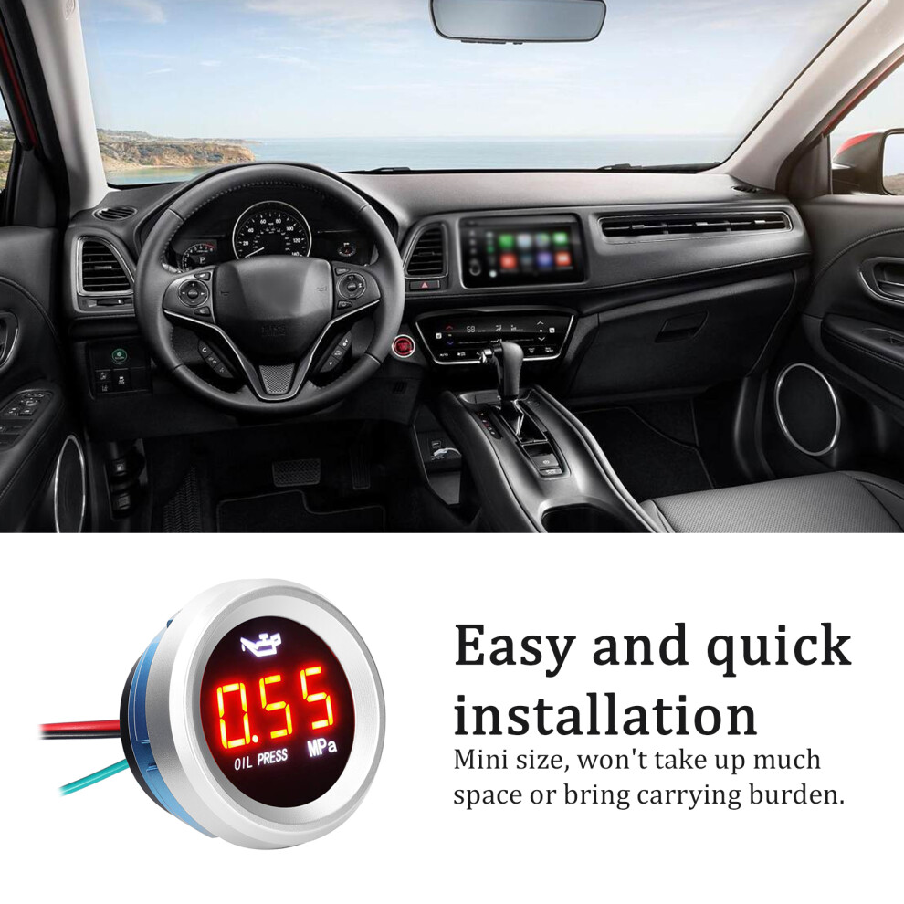 Digital Oil Pressure Gauge with Flashing Alarm 0-1.00MPa Car Engine Oil Pressure Meter Press Sensors 9-35V for Auto Motorcycle-image-OPC-PHV7P22-NEW