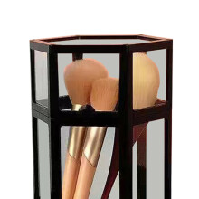 Sechseckiger Make-up-Pinselhalter aus Glas/Plastik, Schwarz